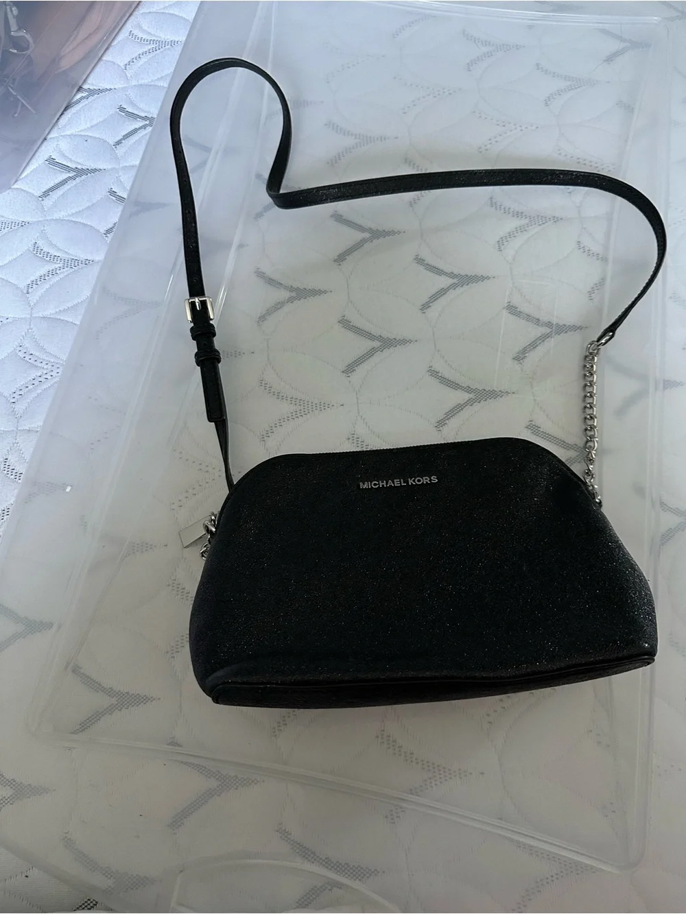 Michael Kors Black Sparkle Crossbody Bag with Chain Strap